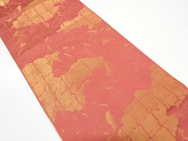 平安人物模様織り出し　リバーシブル全通袋帯